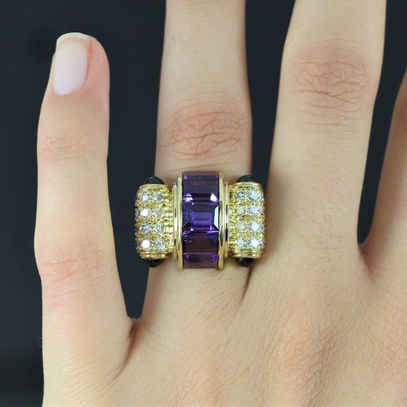 13248 Lagos Caviar 18K Yellow Gold Purple Amethyst Diamond Tourmaline Ring - Picture 2 of 10